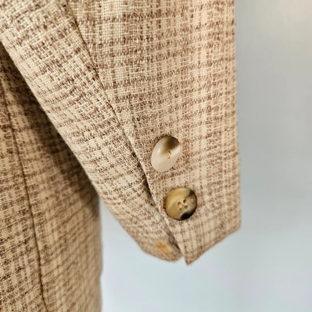 Vtg 50s Blocks Mens Beige Tan Textured Sport Coat Blazer Jacket Union Made 44R